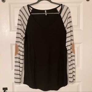 Striped Sleeve Elbow Patch Top